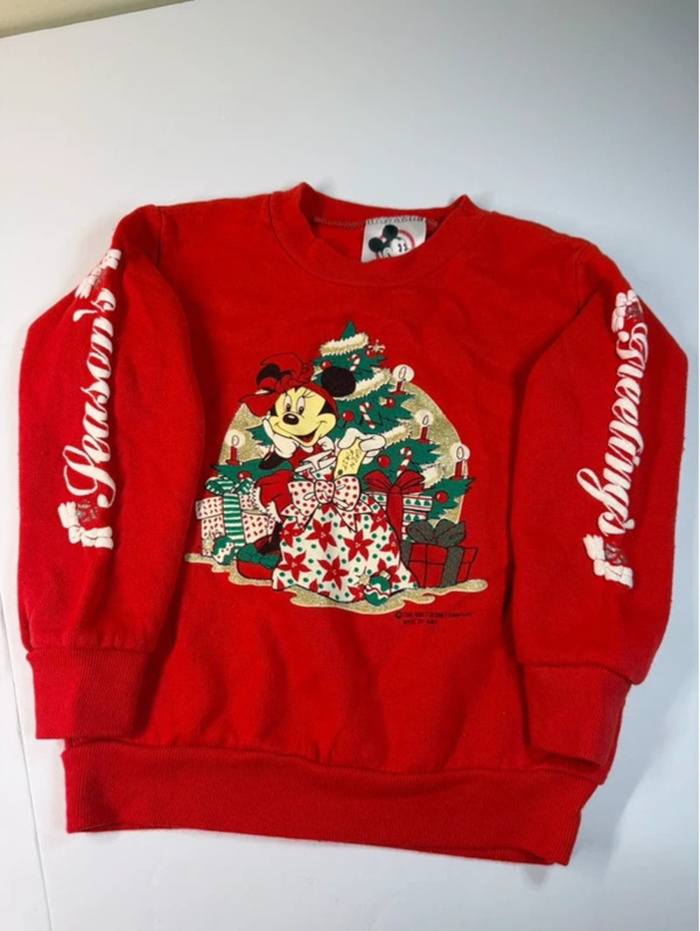 Vintage Minnie Mouse Christmas Sweatshirt Red Disney Size 5 Fits 3T USA